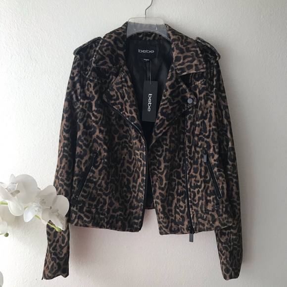 bebe Jackets & Blazers - NWT Bebe Leopard Print Moto Jacket